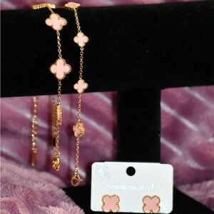 Gold and Pink Clover Jewelry Set #007